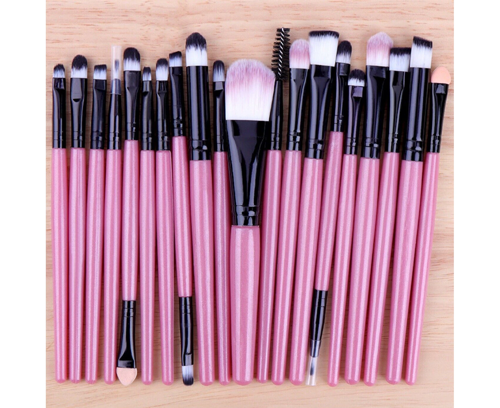 20 Pcs Makeup Brush Set Eyeshadow Eyebrow Powder Foundation Contour Lip Brushes Pink+Black