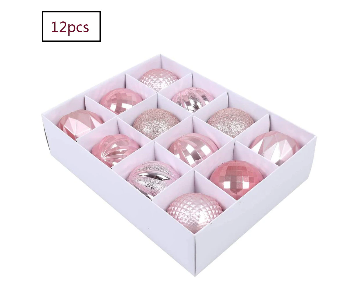 Christmas balls Christmas decoration set pink 12 pieces, plastic Christmas tree ball box, Christmas tree ball plastic, shatterproof, Christmas tree decorat