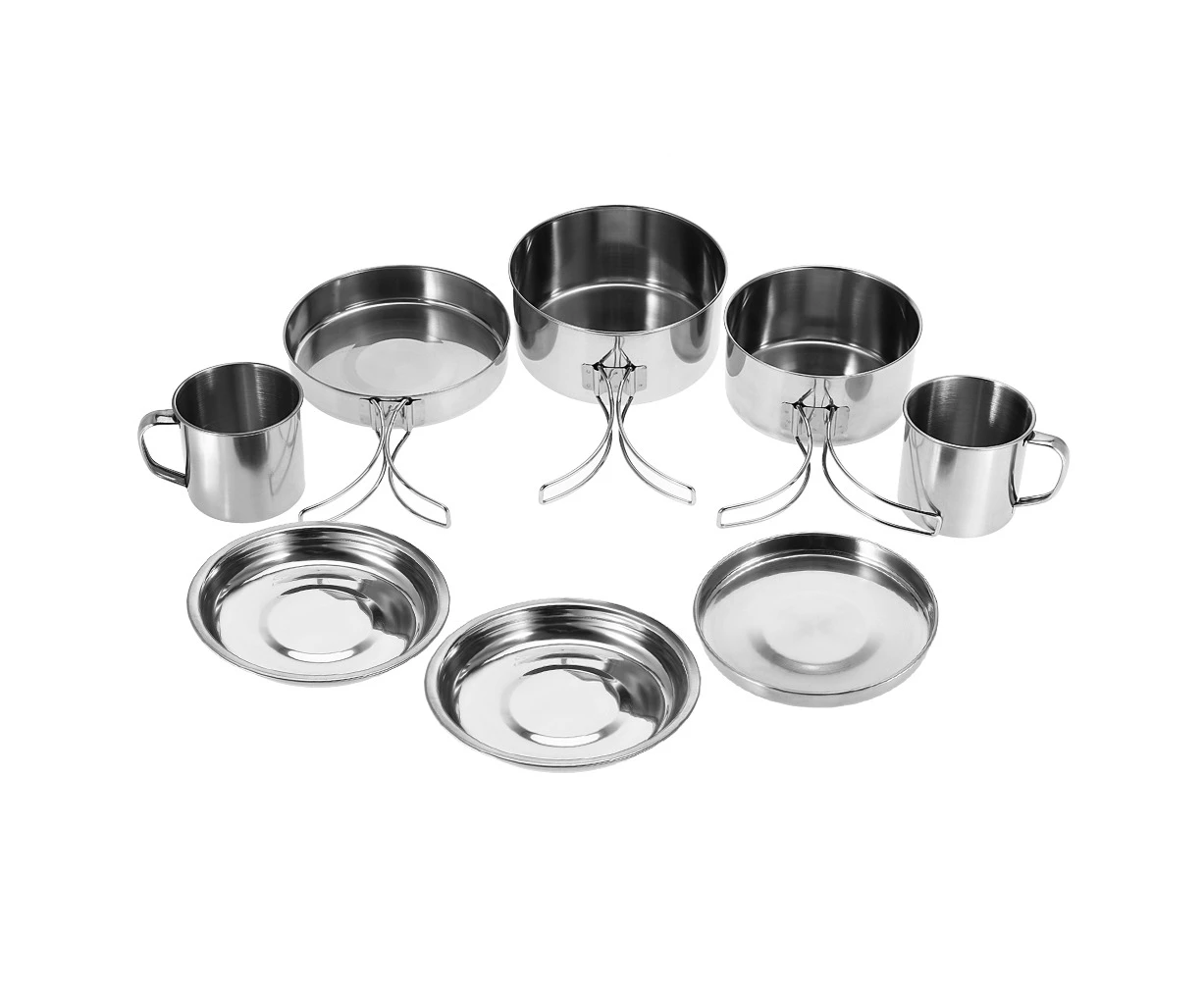 8Pcs/Set Portable Stainless Steel Cookware Pan Pot Plate Cup Set For Outdoor Camping Picnic