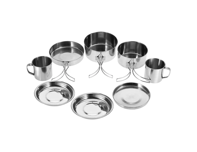 8Pcs/Set Portable Stainless Steel Cookware Pan Pot Plate Cup Set For Outdoor Camping Picnic