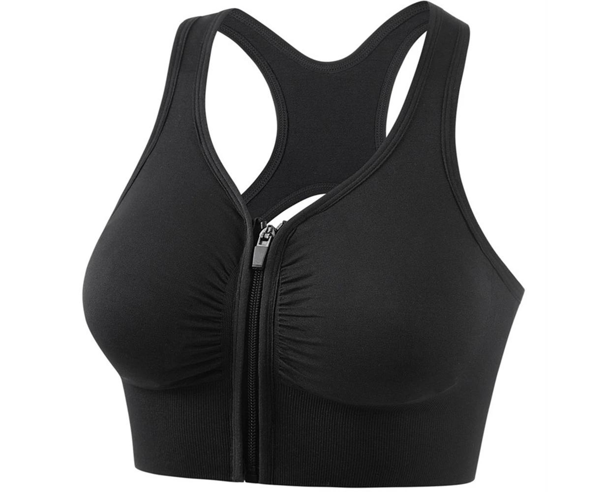 Biwiti Women's Zip Front Sports Bra Seamless Bra Active Yoga Sports Bras-Black