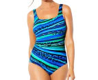 U-neck Wide Shoulder Straps Women Monokini Plus Size Sexy Push Up Gradient Print Bodysuit Swimsuit for Beach-Sky Blue