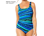 U-neck Wide Shoulder Straps Women Monokini Plus Size Sexy Push Up Gradient Print Bodysuit Swimsuit for Beach-Sky Blue