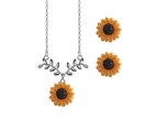 Cute Sunflower Leaves Pendant Ear Studs Earrings Necklace Women Jewelry Set Gift Silver