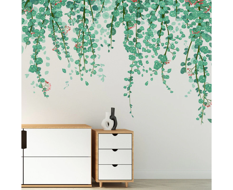 Green Plants Eucalyptus Vine Leaves Wall Decal Removable Watercolor Wall Art Decor Peel and Stick Wall Sticker Art Murals Decoration