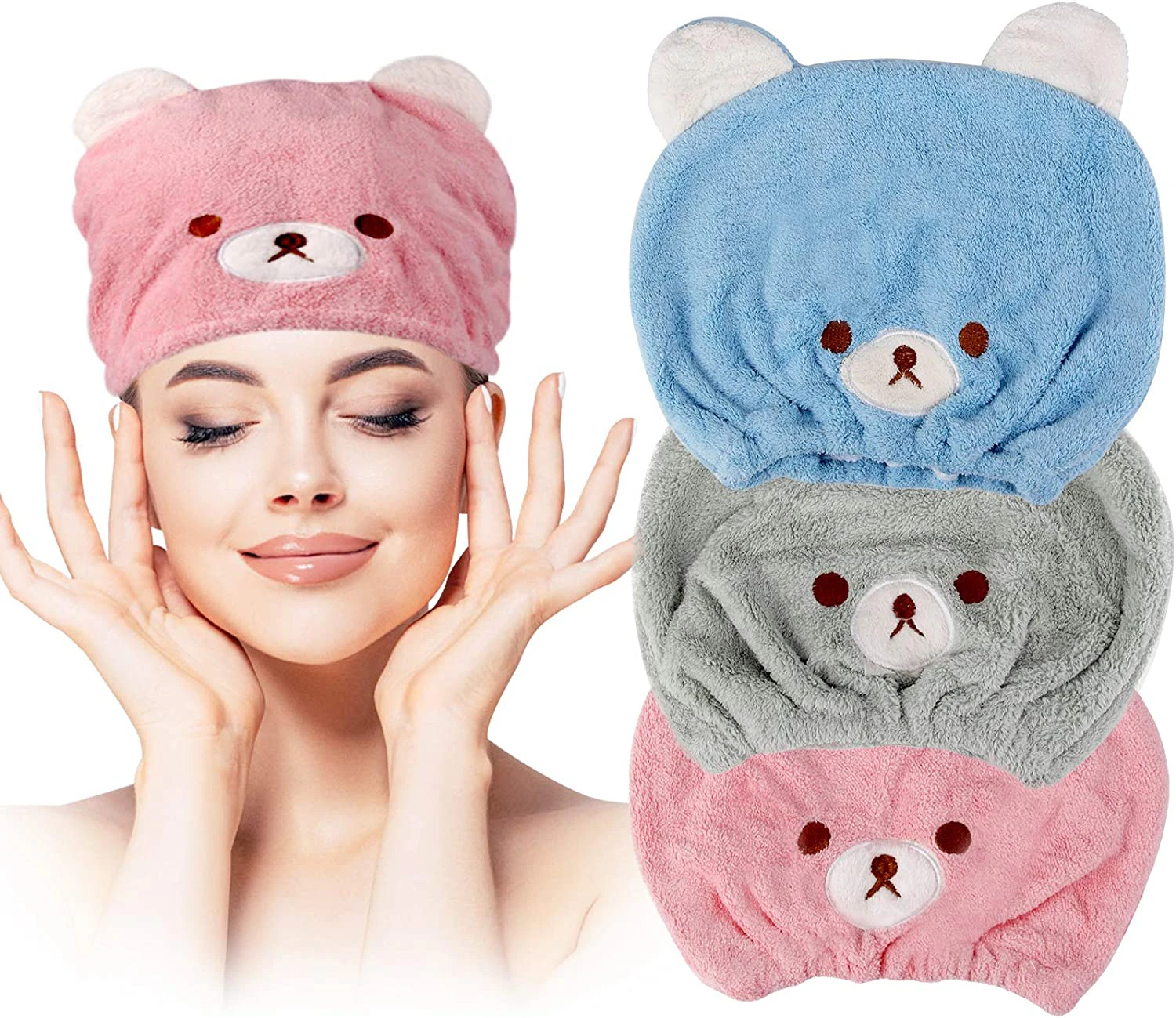 3Pcs Hair Drying Towel for Kids Girls Soft Absorbent Kids Dry Hair Cap Kids Hair Towel Wrap Head Towel Wraps for Kids