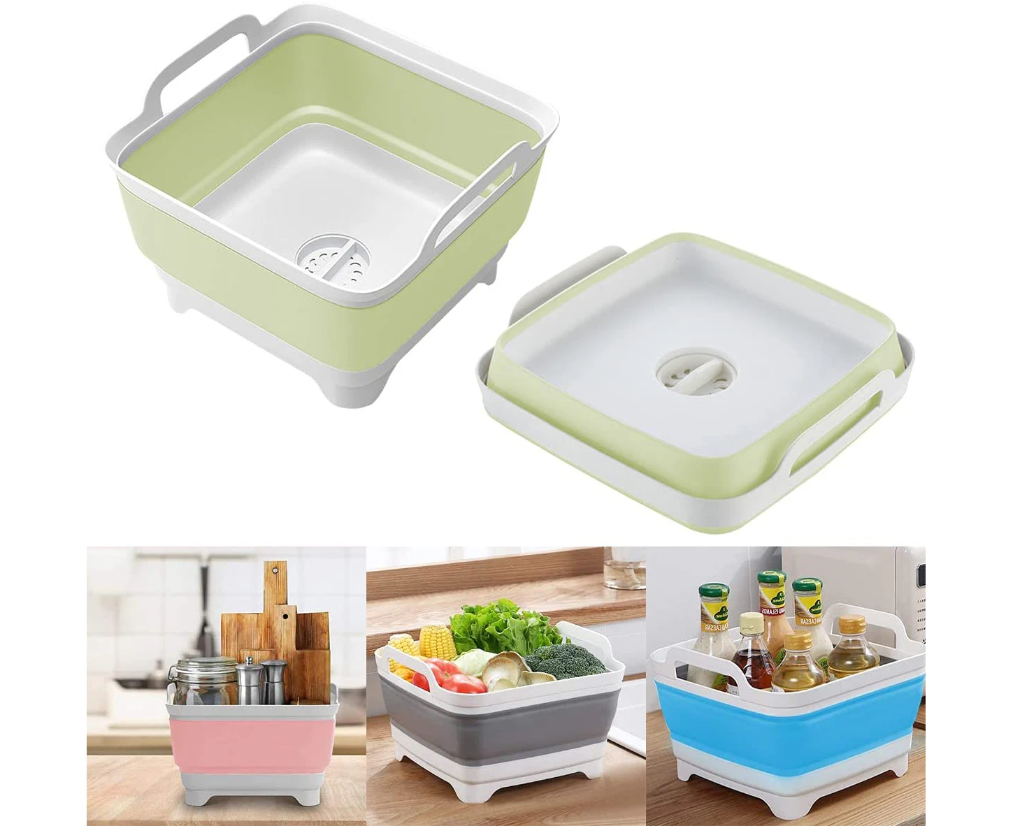 9L Collapsible Sink Multifunction Square Wash Dish Laundry Kitchen Drain Stopper Portable Storage Basin