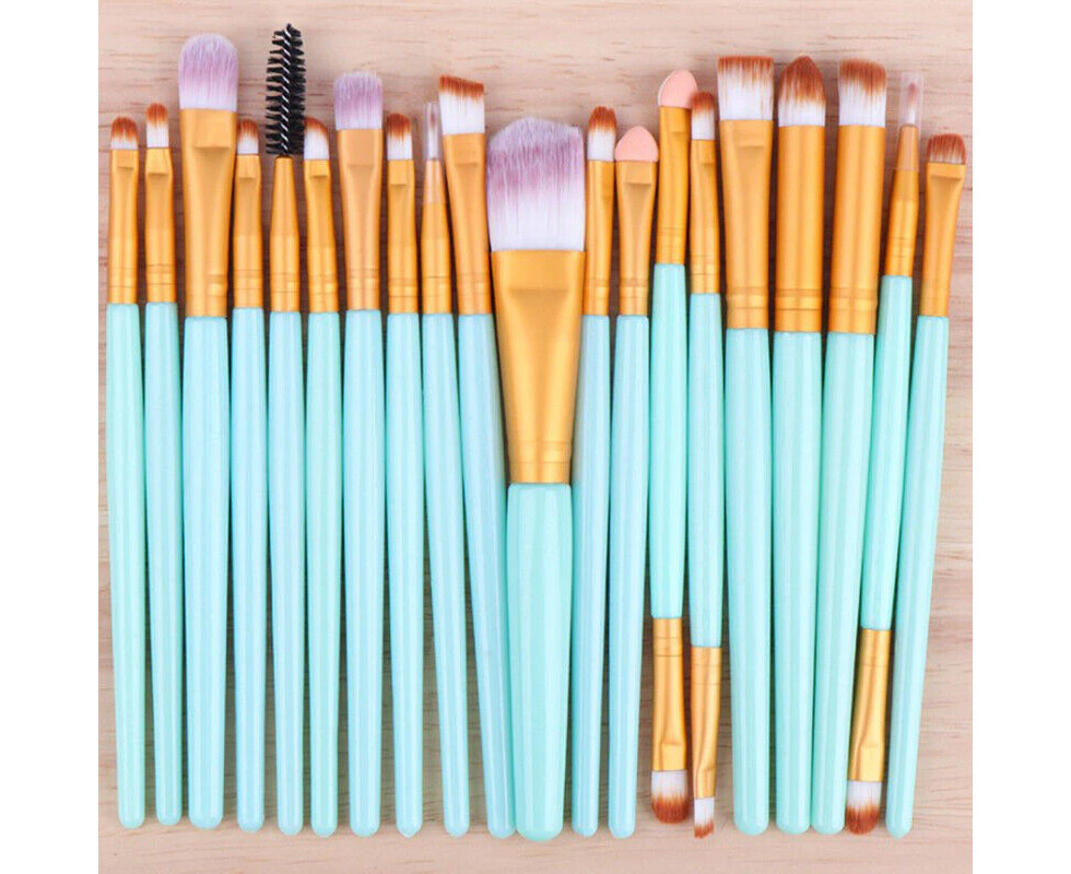 20 Pcs Makeup Brush Set Eyeshadow Eyebrow Powder Foundation Contour Lip Brushes Green+Gold