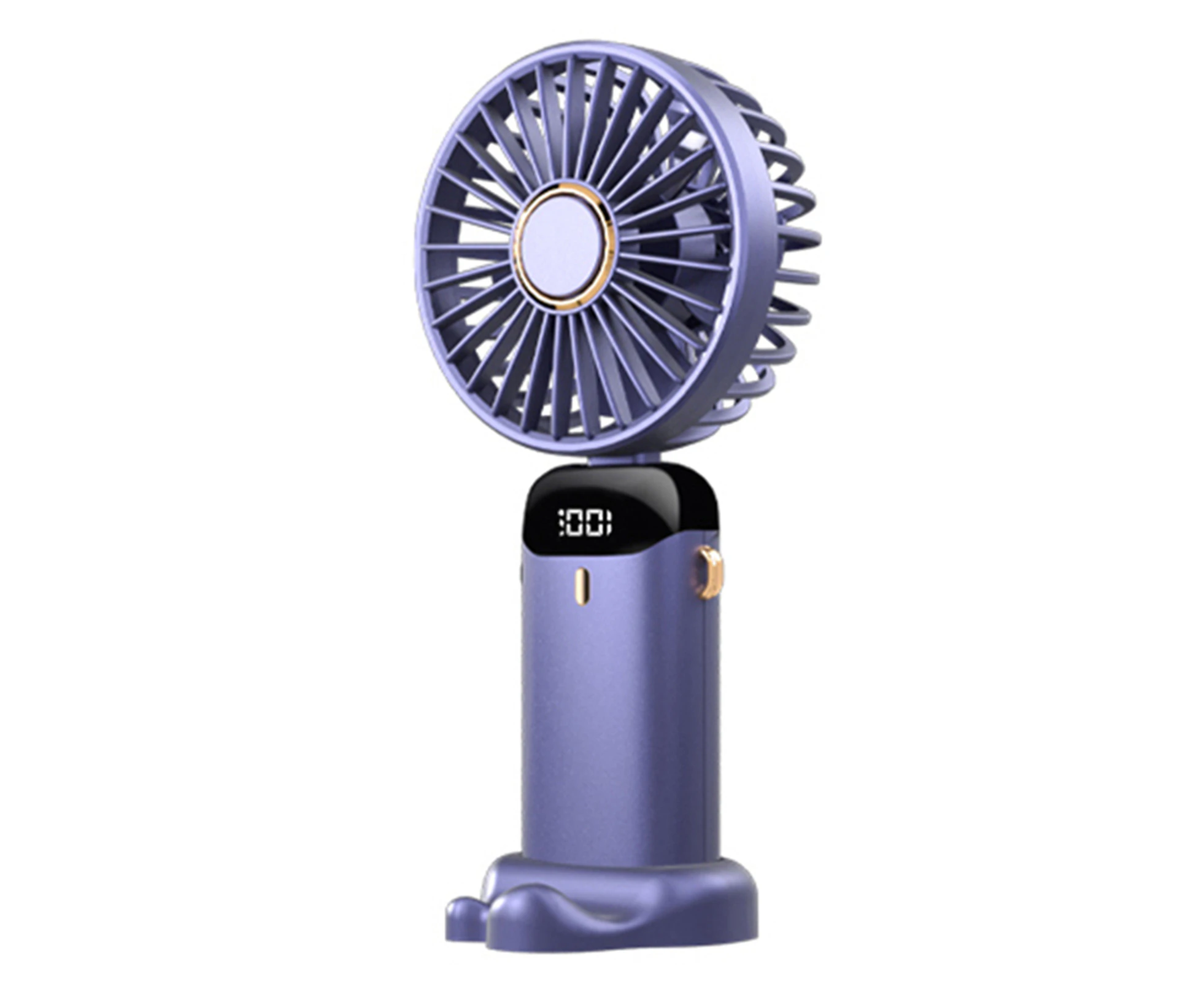 1 Set 10000mAh LED Real-time Display Handheld Fan with Lanyard Adjustable 5 Speeds Folding Fan Rechargeable Ultra Quiet Desktop Fan for Summer - Blue