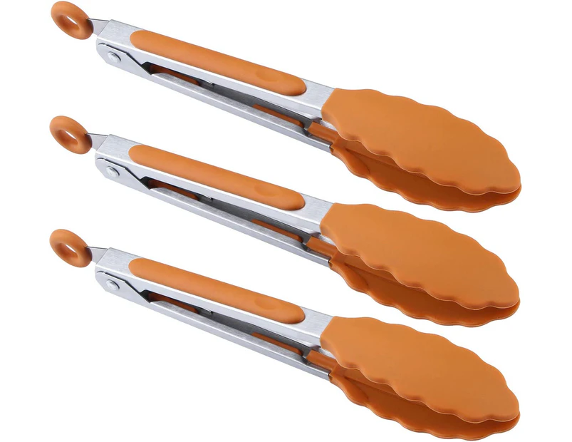 Kitchen Food Tongs - 7" Mini Silicone Serving Tongs - Set of 3