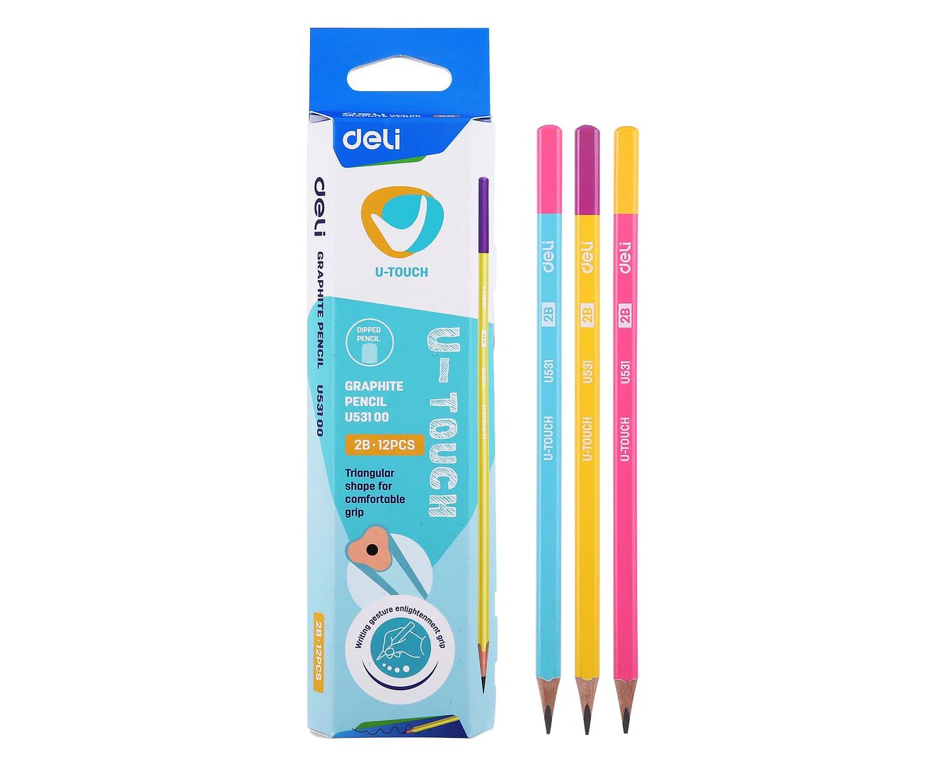 12x Deli 2B Graphite Sketch Pencils Non-toxic Sketching Drawing Dipped Pencil