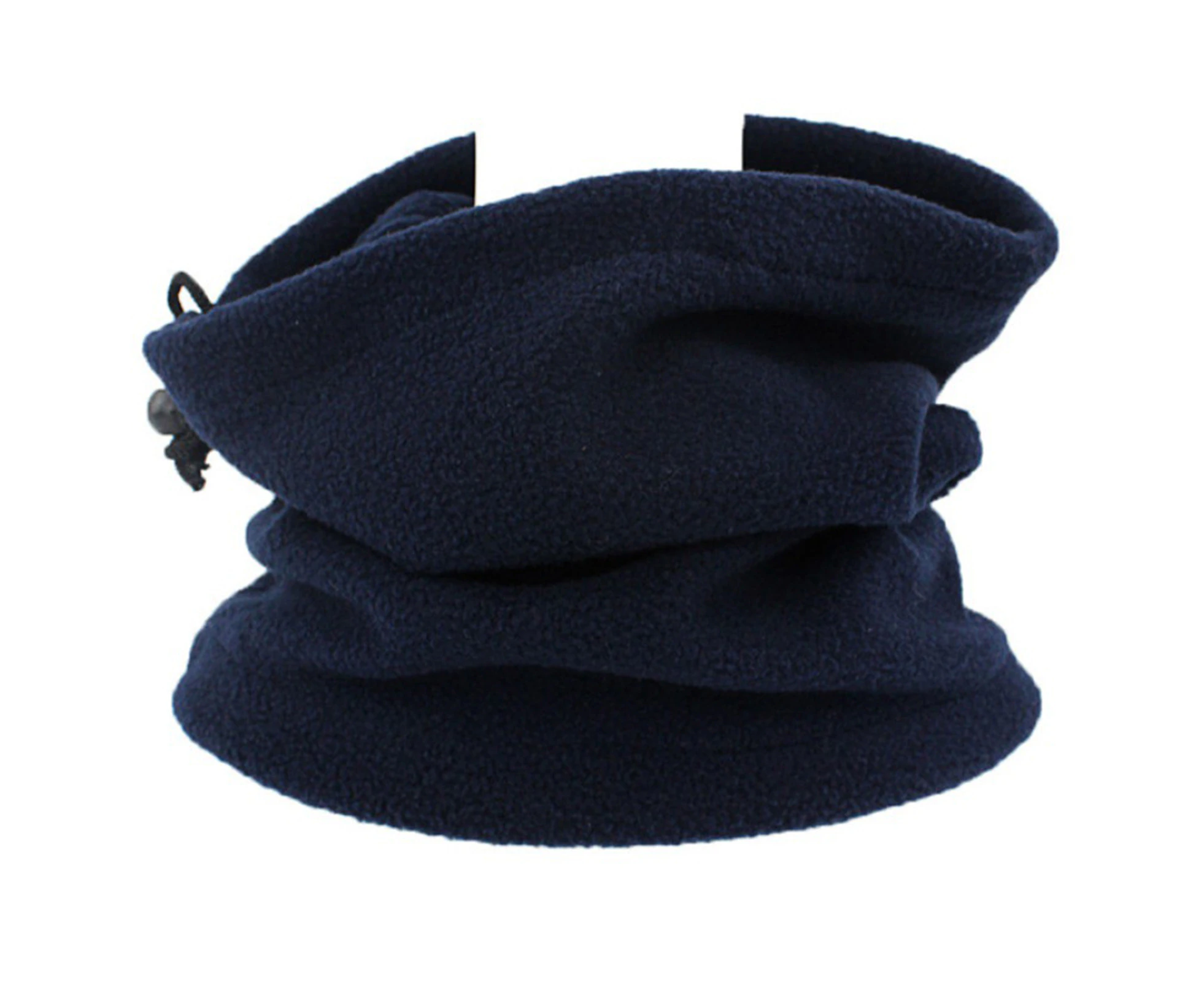 Drawstring Solid Color Thickened Warm Tube Scarf Unisex Autumn Winter Outdoor Polar Fleece Cycling Face Cover Navy Blue