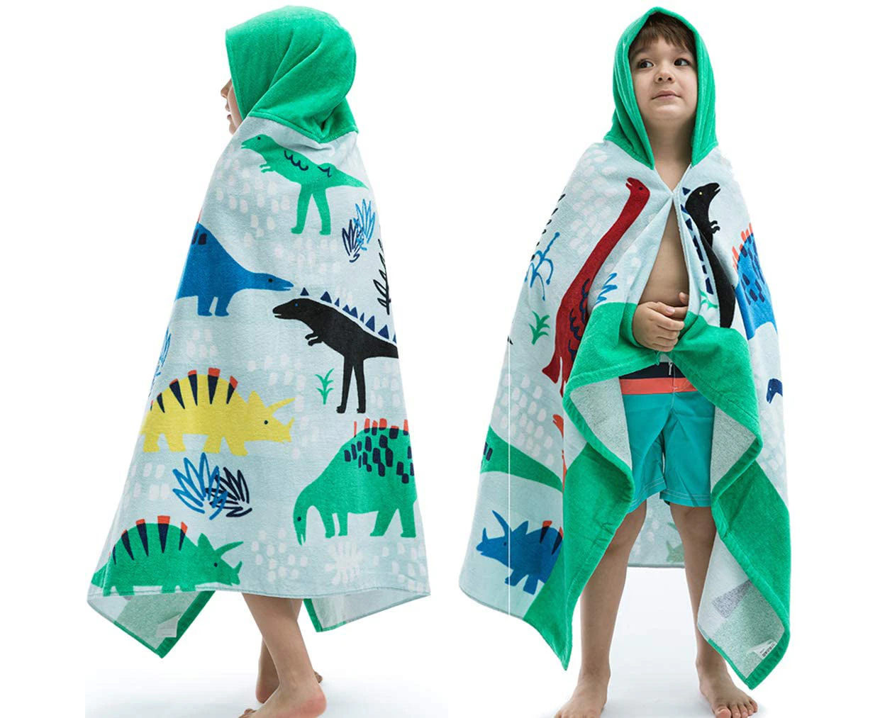 Beach Towel,Kids Hooded Towel, Beach Bath Poncho Towels, Soft Swimming Bathrobe,24X47 Inch Dinosaur