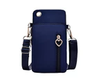 Phone Bag Thickened Hook Three-layer Zipper Oxford Cloth Card Holder Wallet Purse for Daily Life Navy Blue