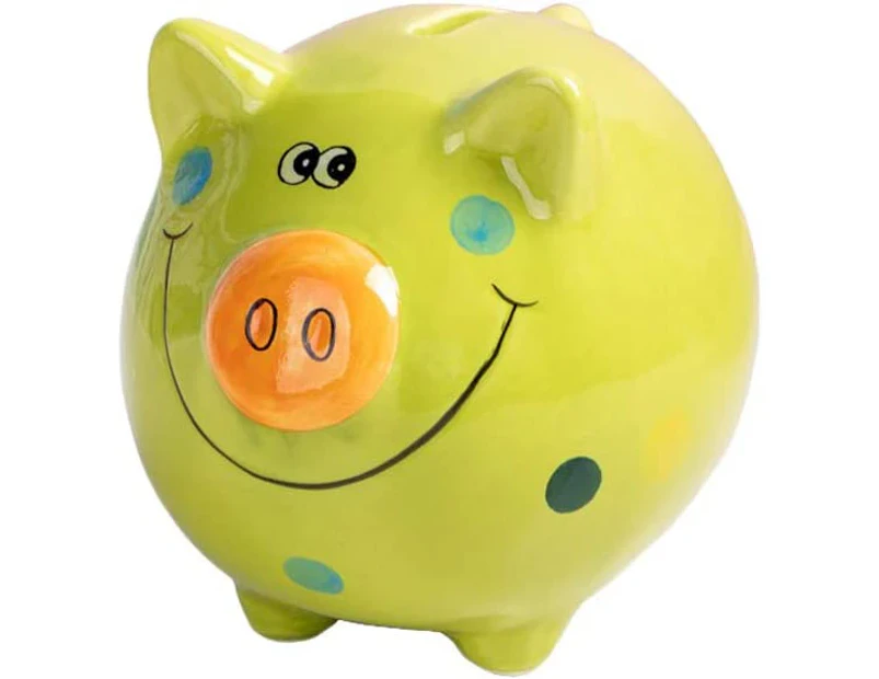 Ceramic Piggy Bank for Kids Coin Bank for Boys and Girls Unique Birthday Gift Nursery Decor Piggy Banks Green (5x5x4inch)