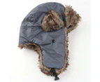 Unisex Hat Solid Color Plush Lining Autumn Winter Waterproof Warm Cap for Riding Grey