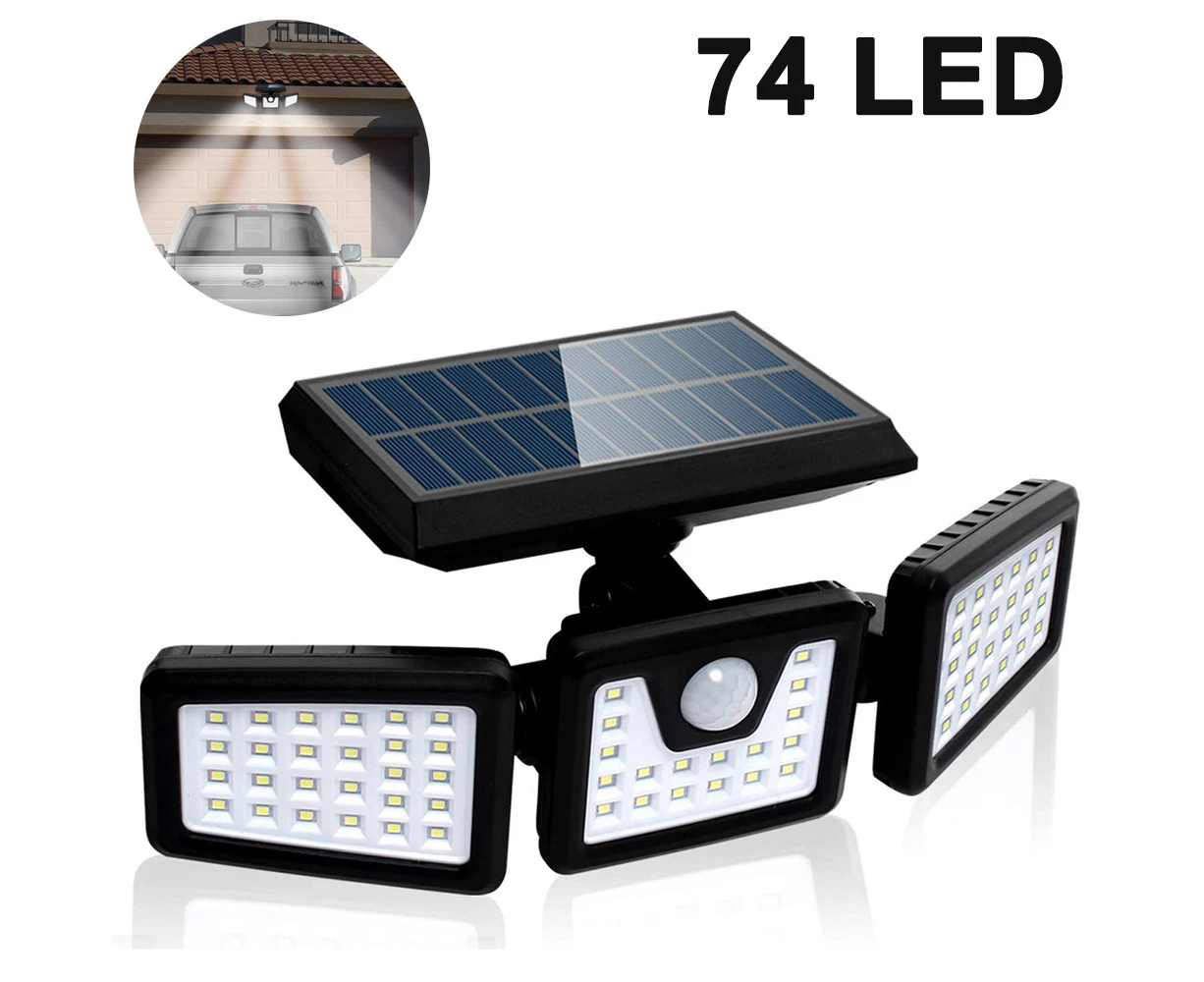 Solar Security Lights,3 Head Motion Sensor Lights Adjustable 74LED Flood Lights Outdoor Spotli