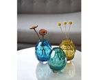 Home Decor Gift Art Glass Vase with Hand Blown Cutting Modern Flower Tabletop Centerpiece for Office Kitchen, Living Room, Blue Color 6.7 Inch Height