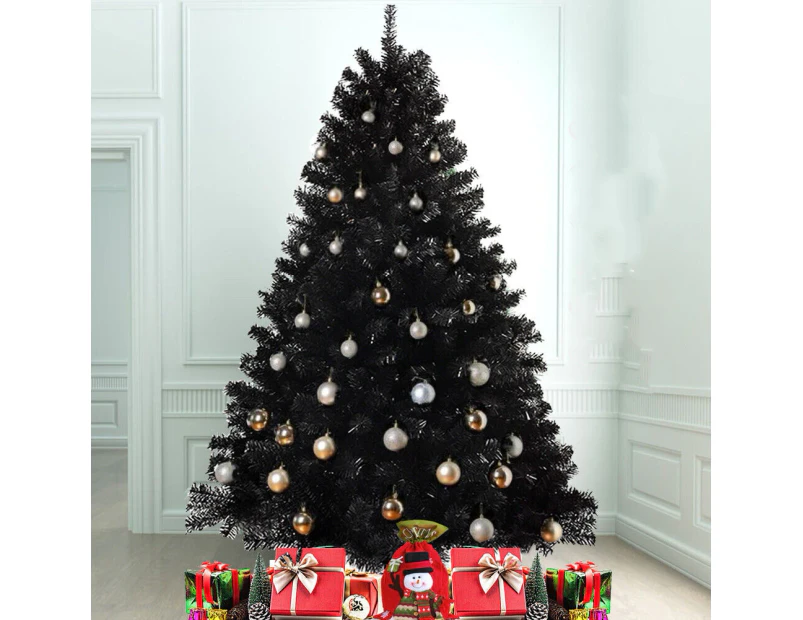 Black Christmas Tree 4FT/1.2M Fluffy Tips Metal Stand Easy Assemble Xmas Party