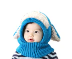 1 Cute Ears Woolen Hat Muffler Poncho for Kids Keep Warm Gift for Kids,blue