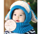 1 Cute Ears Woolen Hat Muffler Poncho for Kids Keep Warm Gift for Kids,blue