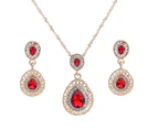 Elegant Charm Necklace Earrings Wedding Engagement Party Women Jewelry Set Gift Red