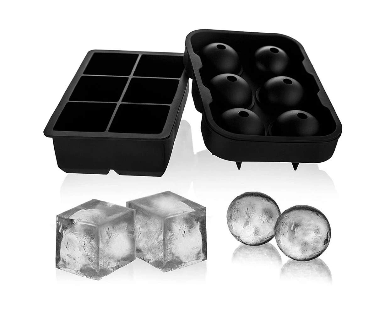 Combination Silicone Mold For Ice Cube Tray - Set Of 2, Ice Cube Maker With Lid And Large Square Molds, Reusable And Bpa Free