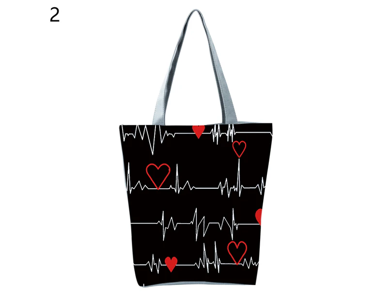 aerkesd Shoulder Bag Heart Print Storage Open Reusable Wear-resistant Shopping Bag for Daily Life-2