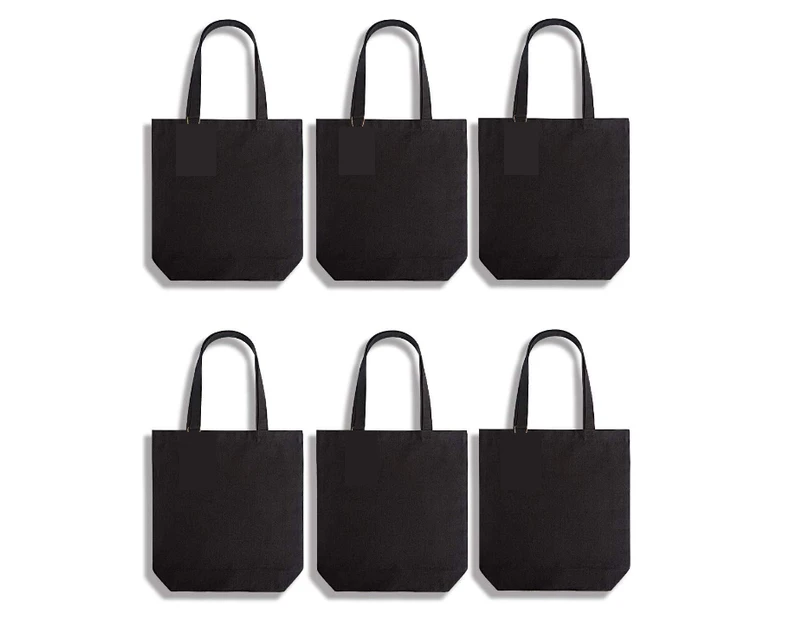 Natural Canvas Tote Bags DIY Reusable Shopping Grocery Bag (Black - 6 Pack 40*35)