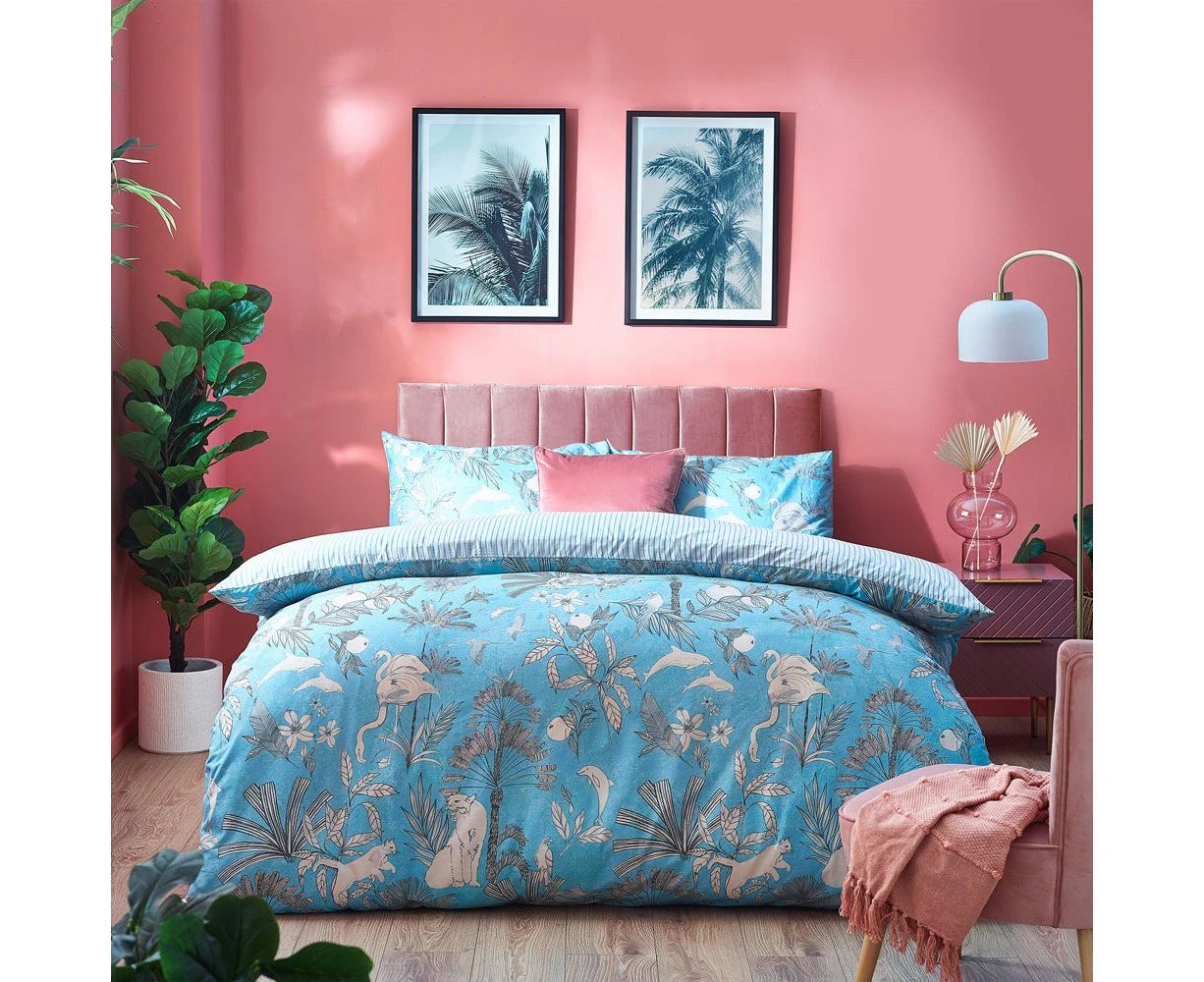 Furn Colony Palm Leaf Duvet Cover Set (Pool Blue) - RV2670