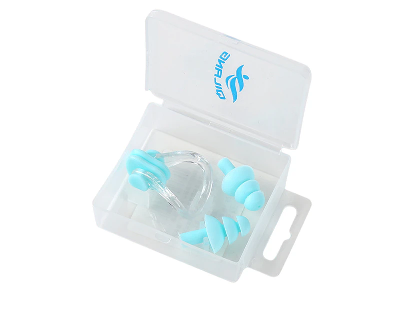1 Set Surf Ear Plug No Deformation Wear-Resistant Protective Gear Soft Silicone Nose Clip for Surfing - Lake Blue