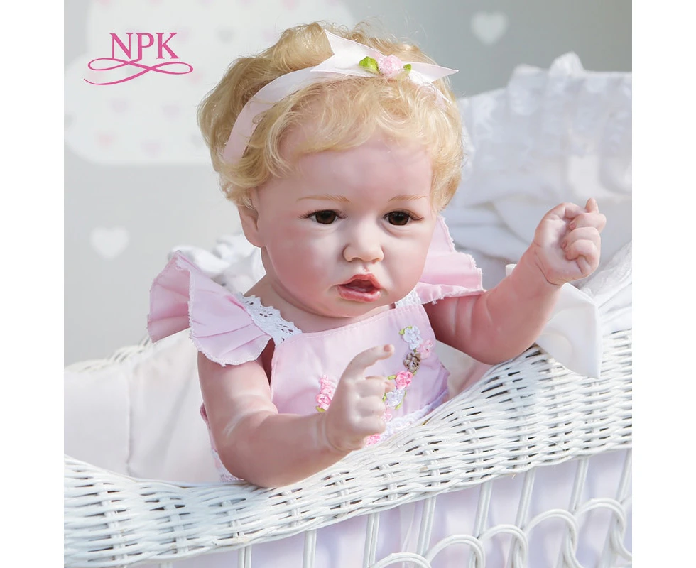 NPK 55cm Saskia Popular Boneca Bebe Menina Corpo Silicone Full Body Soft Silicone Flexible Pinky Reborn Girl Blond Short Hair