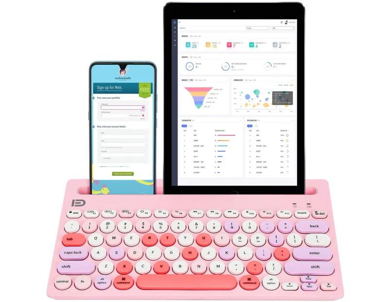 Wireless Keyboard Multi-Device, Bluetooth and 2.4G Dual Mode, Switch To 3 Devices for Cellphone, Tablet, PC, Smart TV, IOS Android Windows, Pink