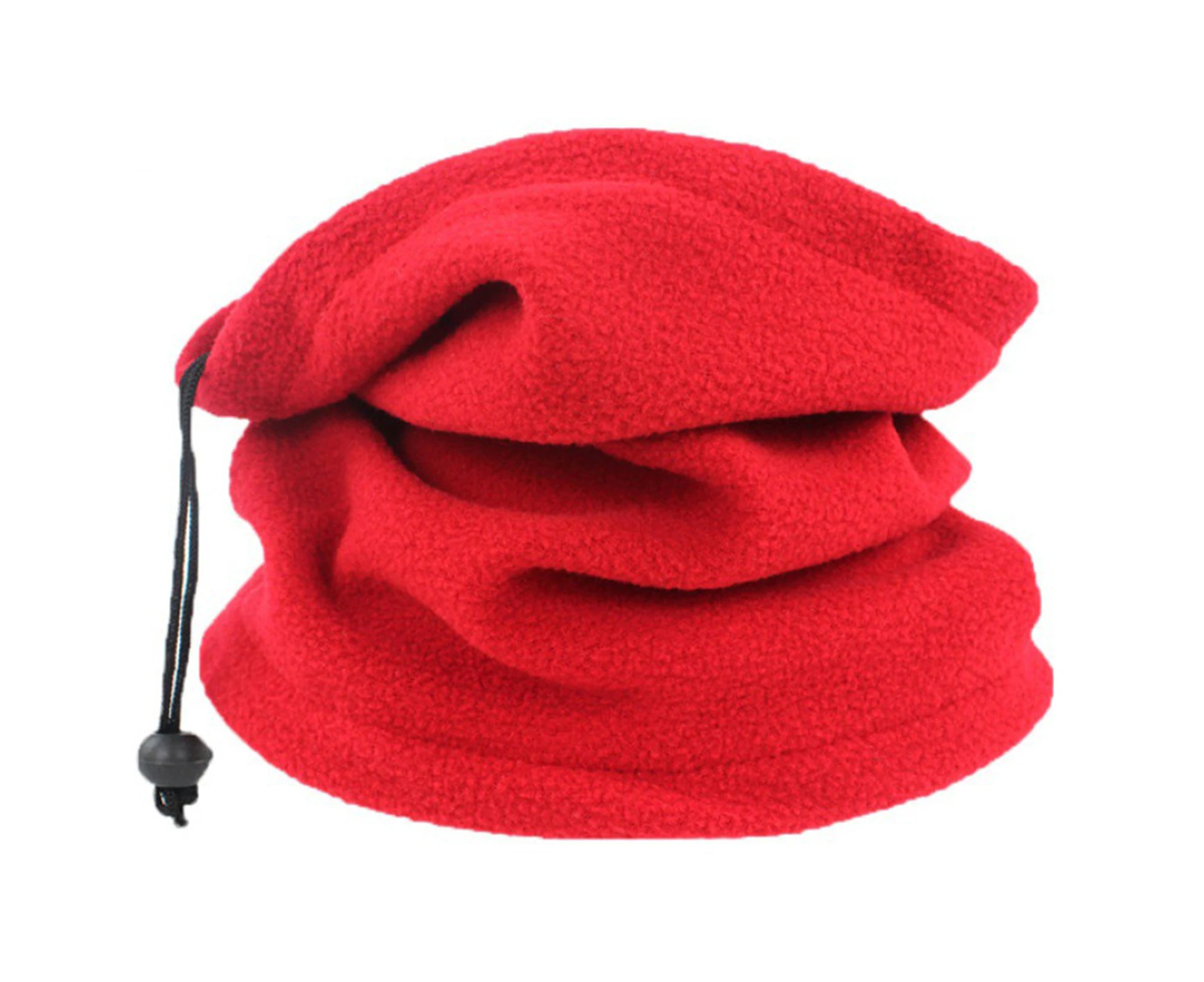 Drawstring Solid Color Thickened Warm Tube Scarf Unisex Autumn Winter Outdoor Polar Fleece Cycling Face Cover Red