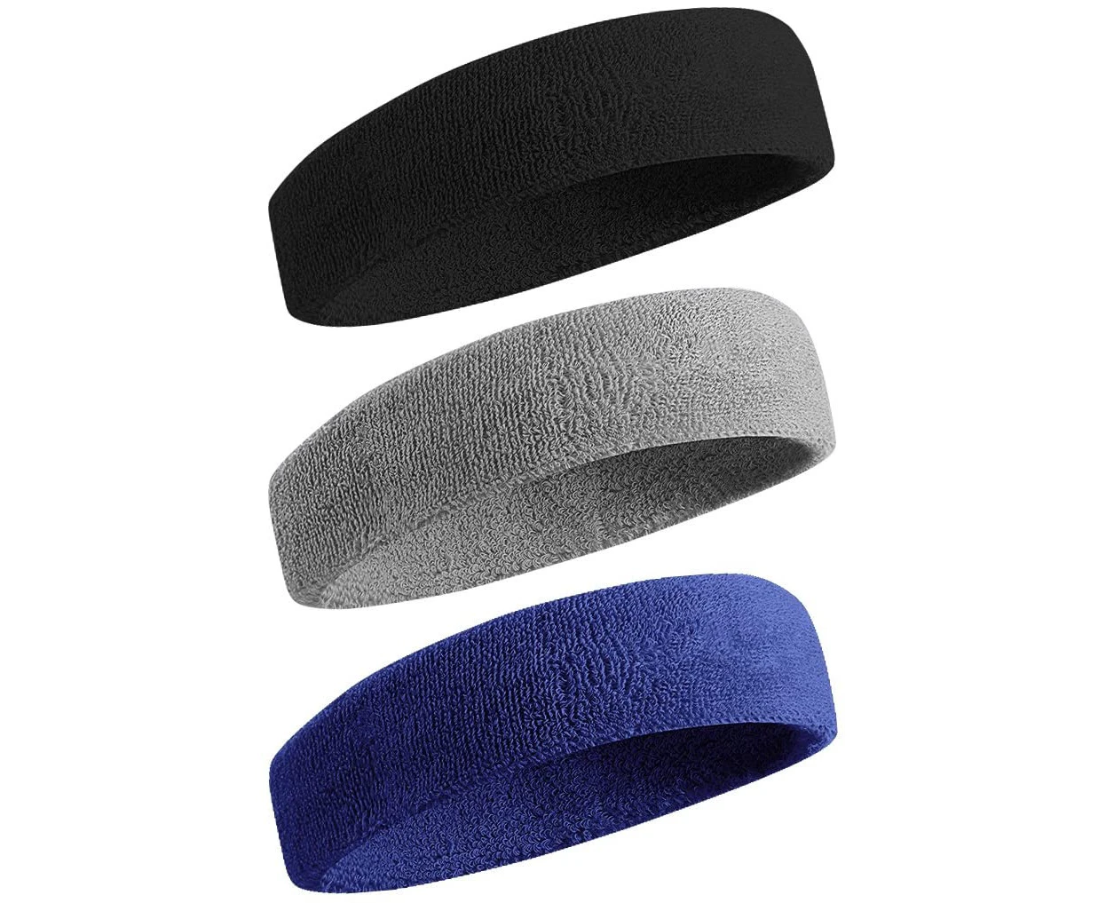 3Pack Sweatbands Sports Headband For Men & Women - Moisture Wicking Athletic Cotton Terry Cloth Sweatband