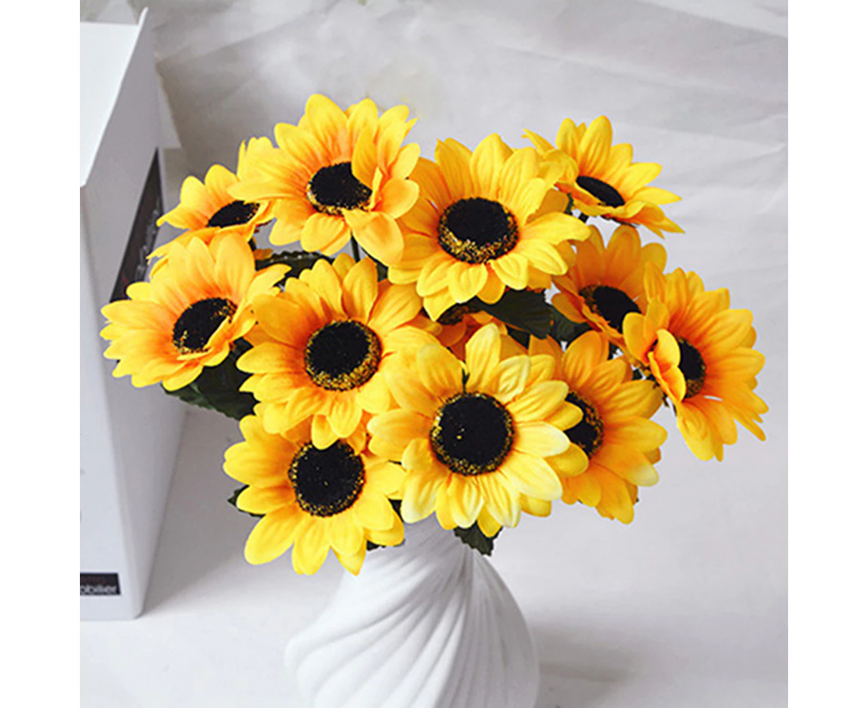 1 Bouquet 7 Heads Artificial Sunflower Faux Silk Flowers Home Wedding Decor