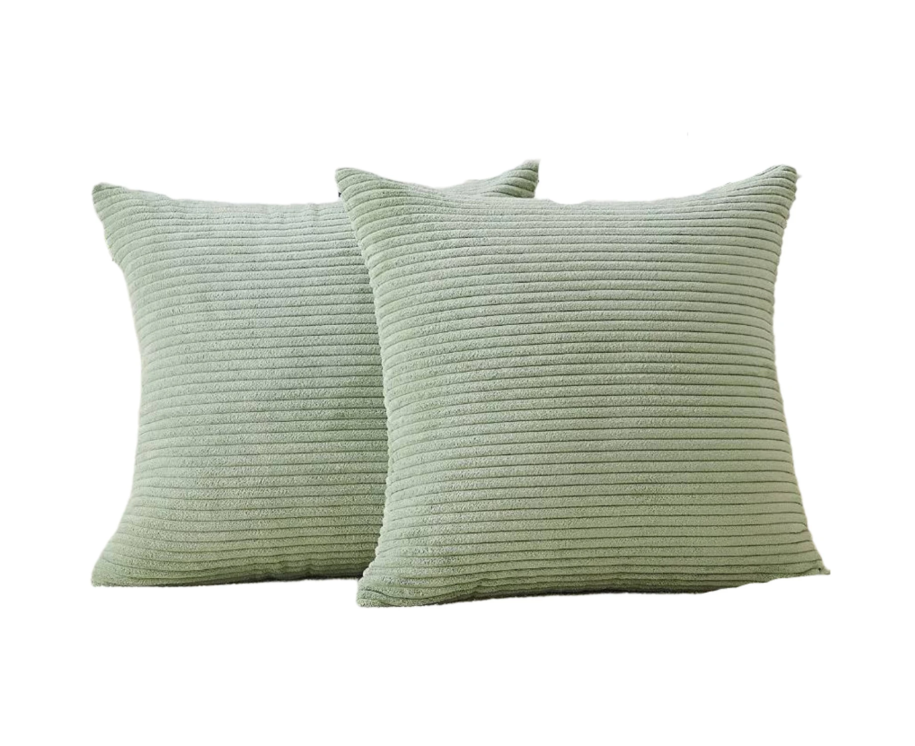 Lumbar Pillow Cover 2 Pack Decorative Striped Corduroy Rectangle Cushion Covers Oblong Pillow Covers for Couch -20 x 20-Inch Sage Green