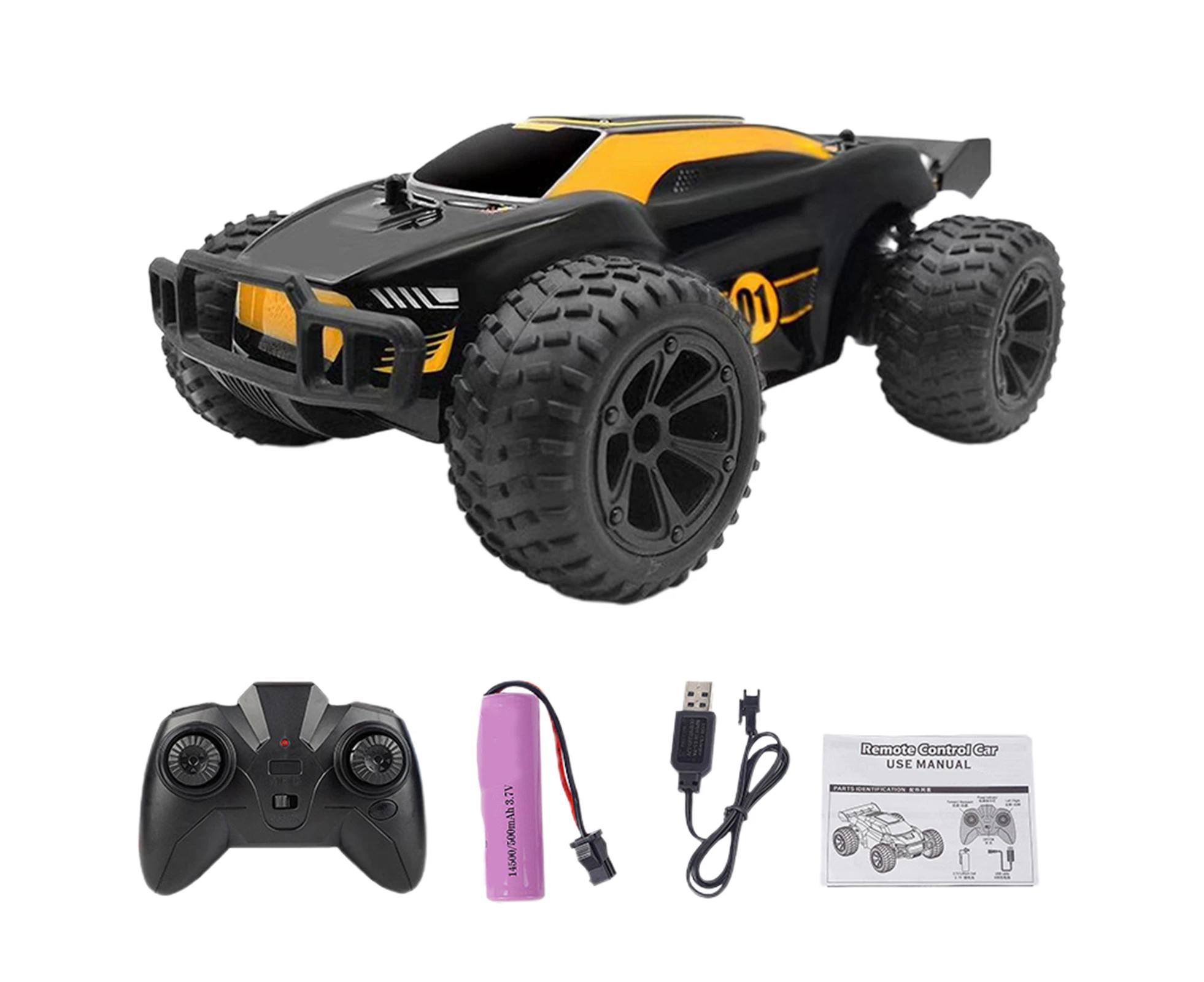 Remote Control Car with Lights Cool Styling Rechargeable High Speed Drift Stunt Model Toy 2.4GHz RC Race Car Off-Road Vehicle Toy Boys Toy Gift - Yellow