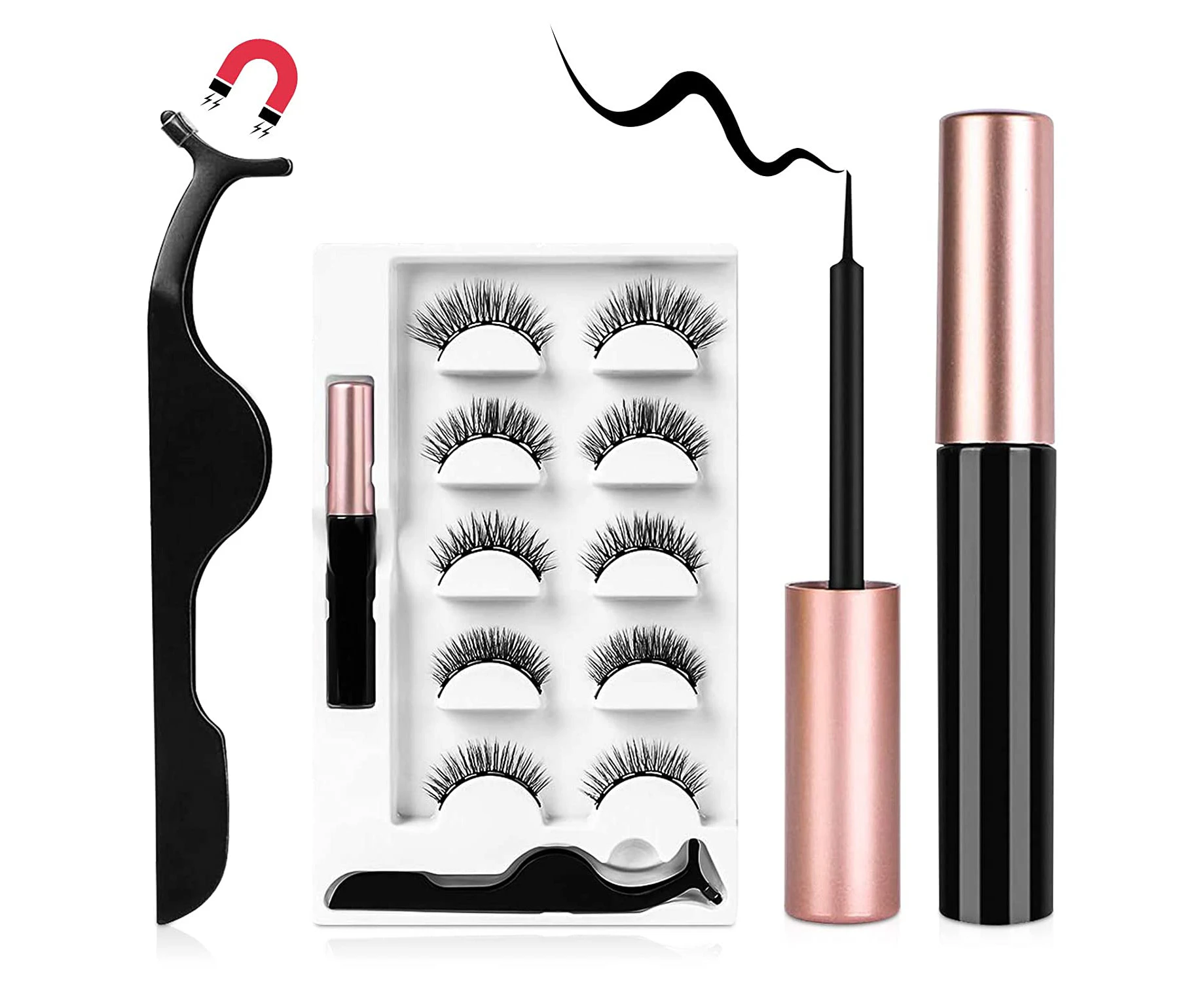 Magnetic Eyelashes With Eyeliner, 5 Pairs Of Thick And Long Faux Lashes, Natural Magnetic Lash Eyeliner Set