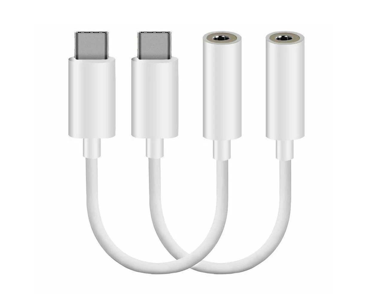 jgl 2Pcs Type C USB-C Male to 3.5mm Female Headphone Jack Aux Audio Adapter Cables-White 2pcs - White