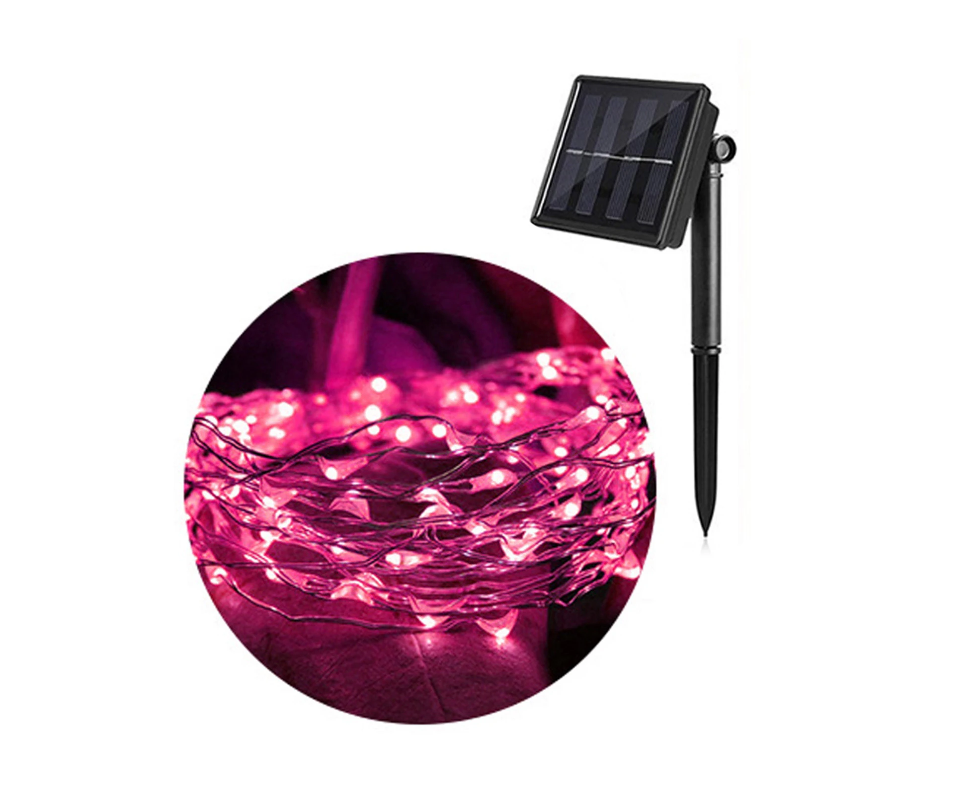 Knbhu String Lights Reusable Two Light Modes Silicone Outdoor Solar String Lights for Garden-Pink 20M