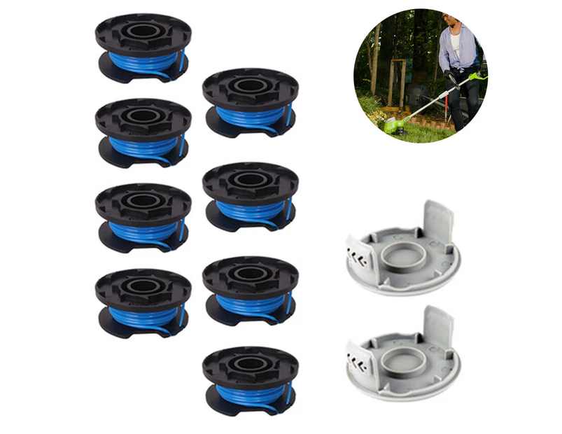 8 pack Trimmer Replacement Spool Line Include 2 Trimmer Cap Compatible Ryobi One+ AC14RL3A