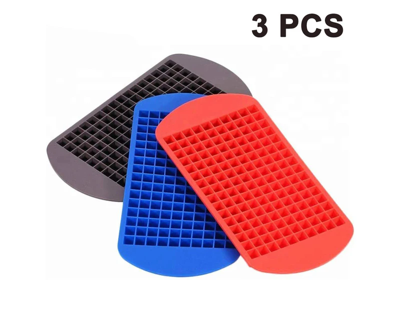 Silicone Mini Ice Cube Trays ,160 Small Ice Cube Molds Easy Release Crushed Ice Cube , BPA Free Flexible Stackable - 3pcs Black/blue/red