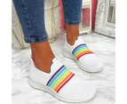 Women Rainbow Stripes Slip On Work Shoes Anti Skid Breathable Sock Sneakers