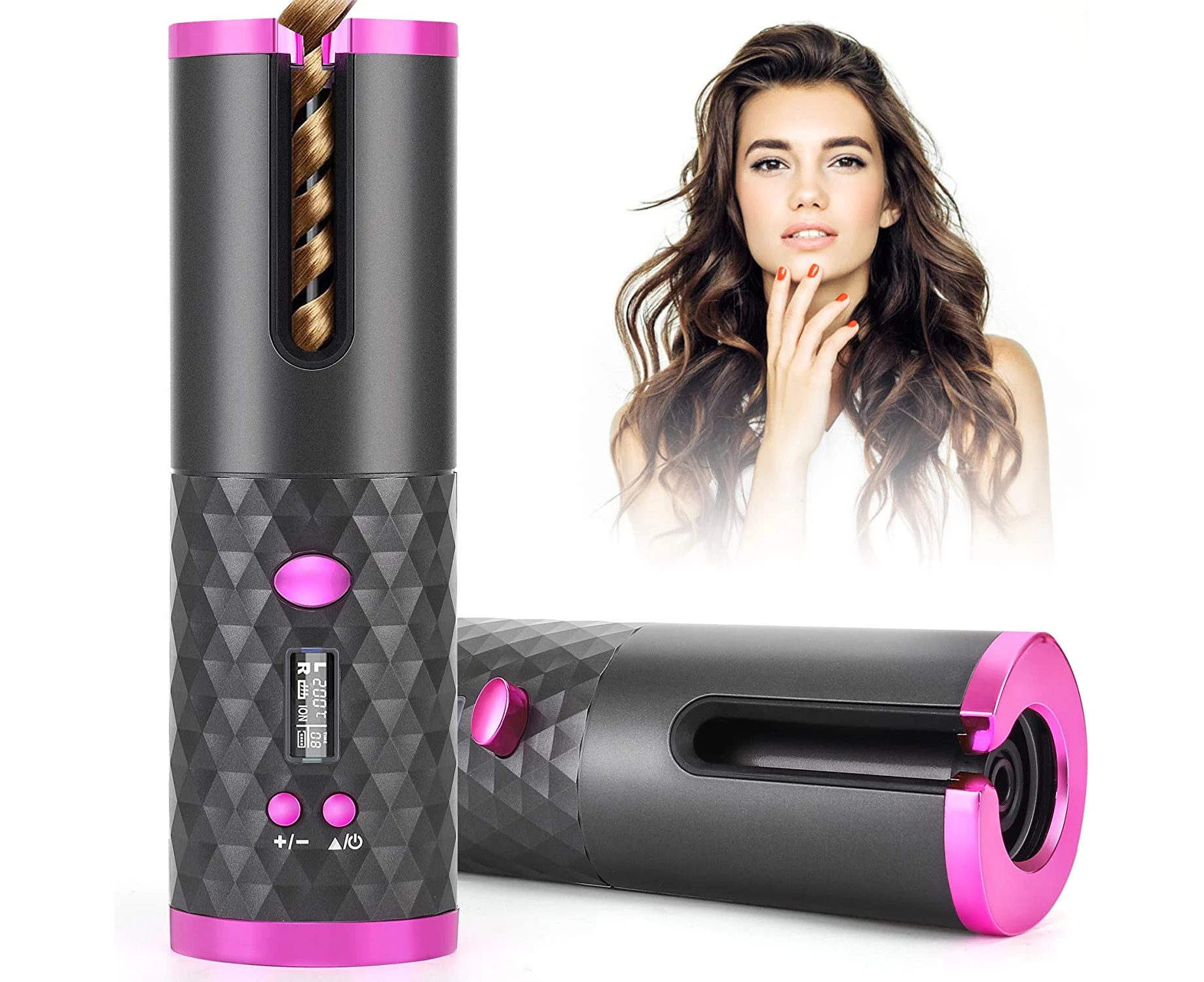 Cordless Automatic Hair Curler  Portable Curling Wand for Hair Styling Anytime  Anywhere  Rechargeable Auto Hair