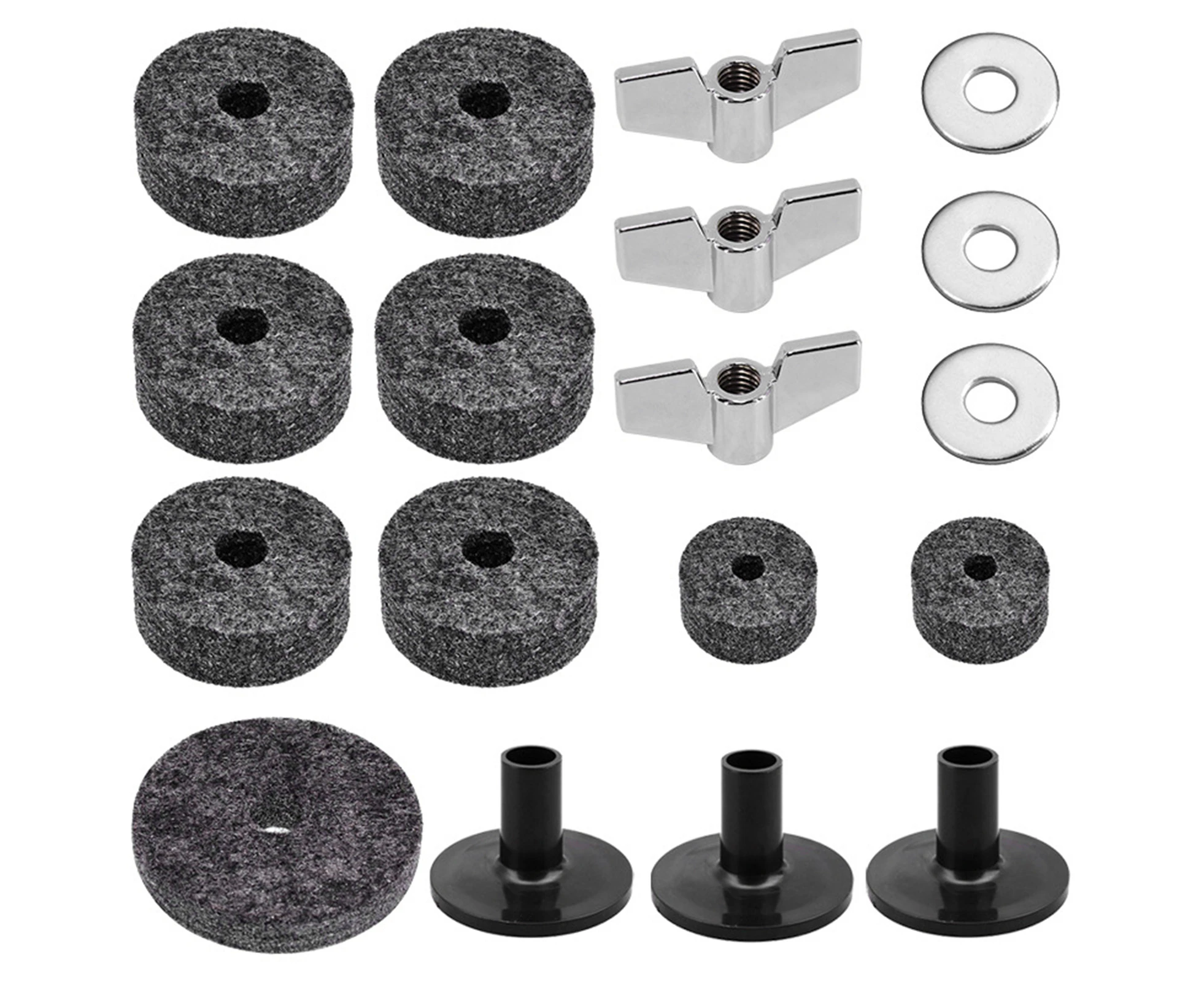 18Pcs/Set Cymbal Felt Pad Anti-Scratch Improve Sound Compact Cymbal Stand Felts Drum Pads Washers Sleeves Set Replacement Accessories - Grey