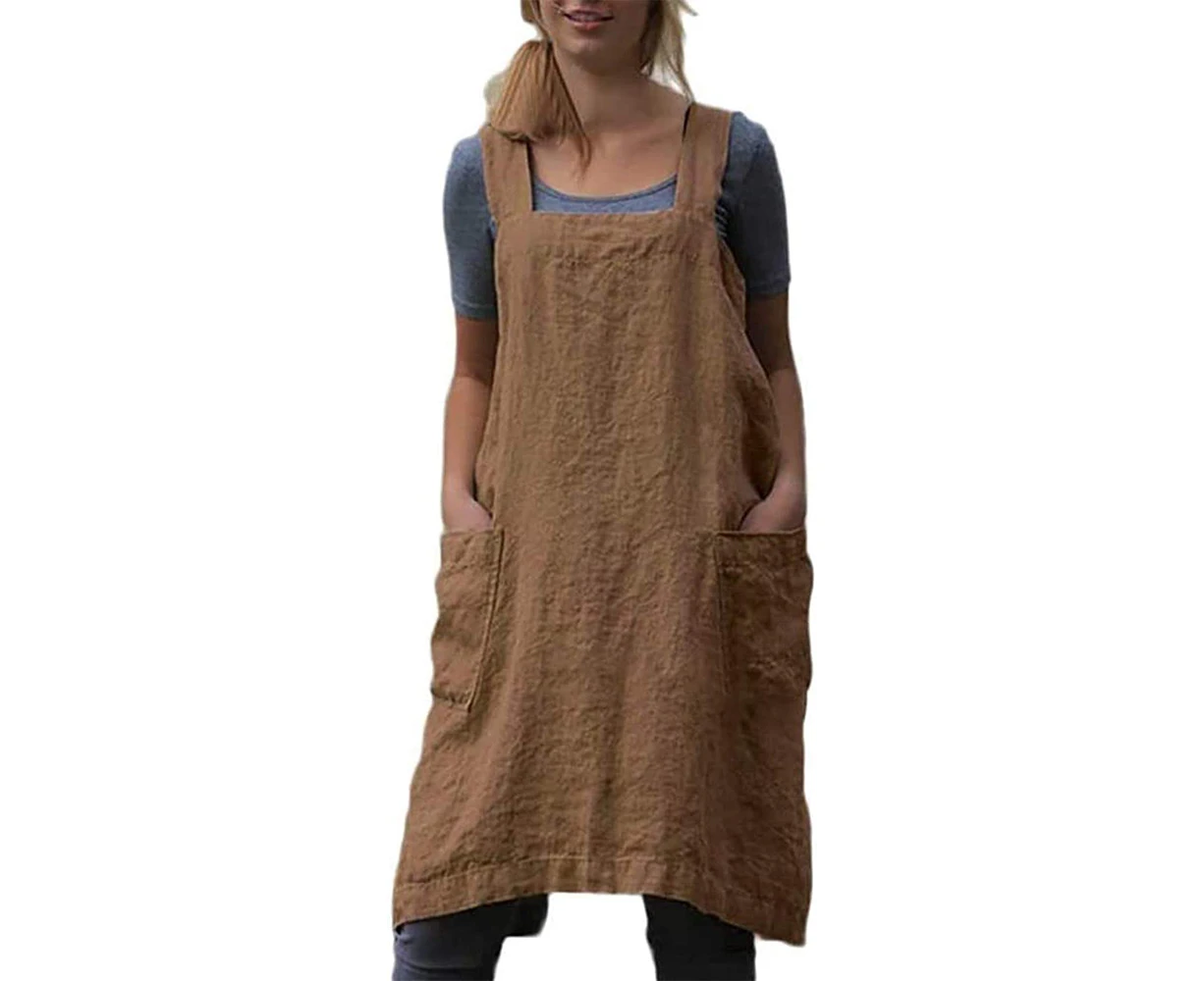 Cotton Linen Apron Cross Back Apron for Women with Pockets Pinafore Dress for Baking Cooking