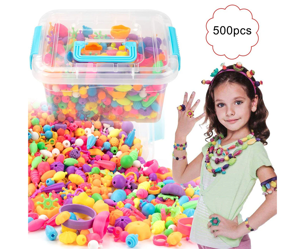 500Pcs P-op Snap Beads Kit  Reusable DIY Necklace Bracelet Ring Toddler Kids Toy-Random Style 500pcs