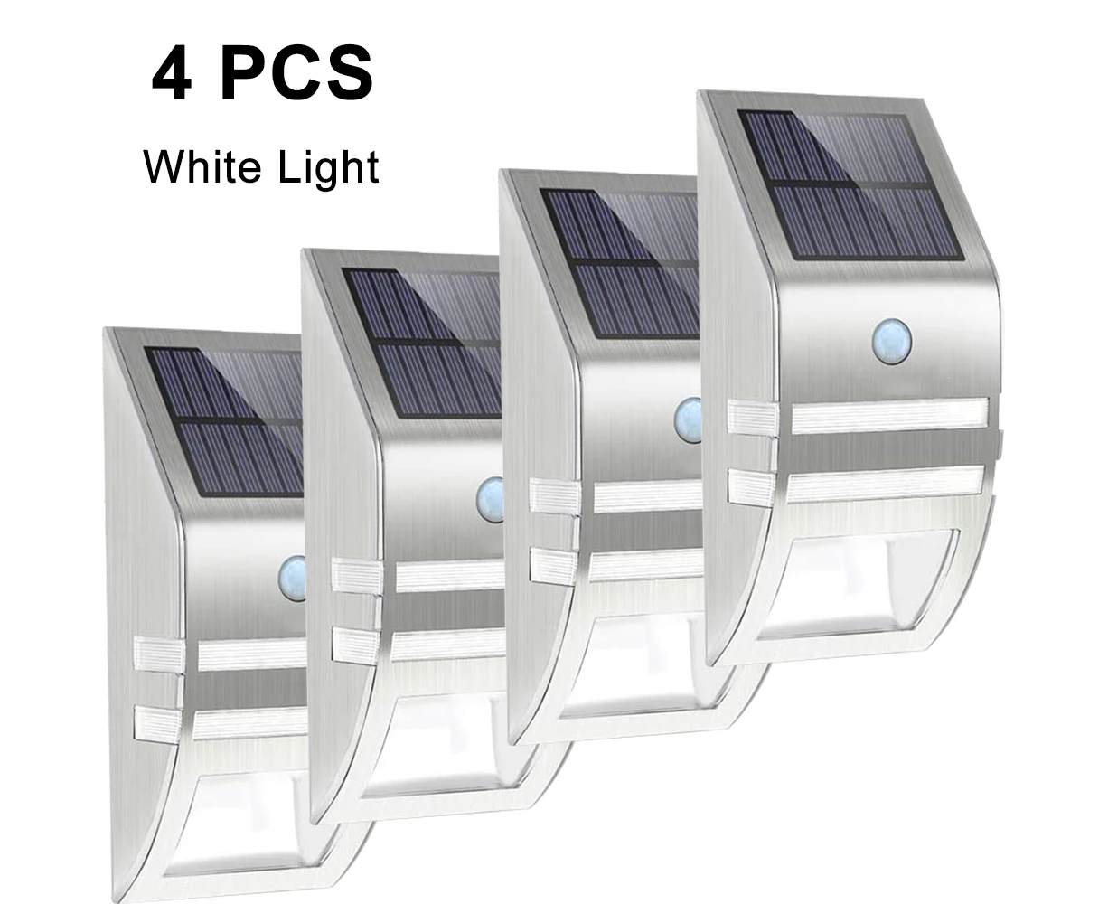 Stainless Steel Solar Motion Sensor Lights Outdoor Decorative Solar Powered LED Powered Security Lights Waterproof-4pcs White light