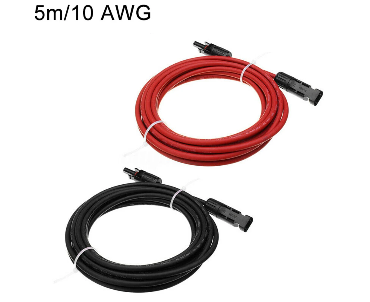 2Pcs 1/2/3/4/5/6/7m Connector 10/12 AWG Solar Panel Extension Cable Wire-5m,10AWG